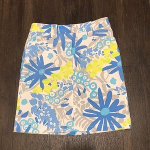 J. McLaughlin Skirt White Blue Green Floral Cotton Straight Size 2